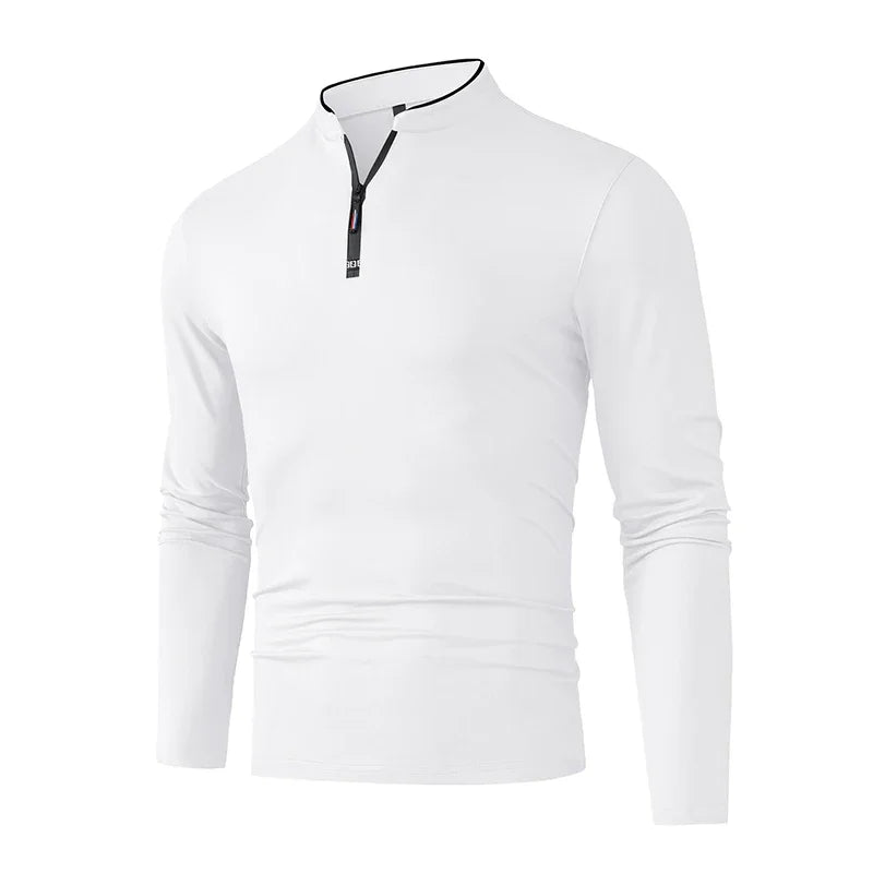 Camiseta Manga Larga Hombre Media Cremallera Antiarrugas Casual y Negocios - Corporación Turística