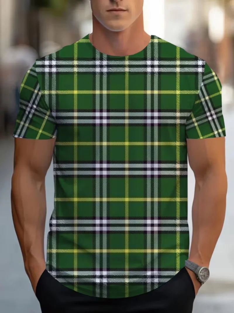 Camiseta Verano Hombre Cuadros/Rayas Beige Gris Slim Fit - Corporación Turística
