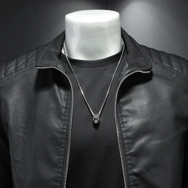 Chaqueta Cuello Alto Hombre - Estilo Casual PU - Primavera Otoño