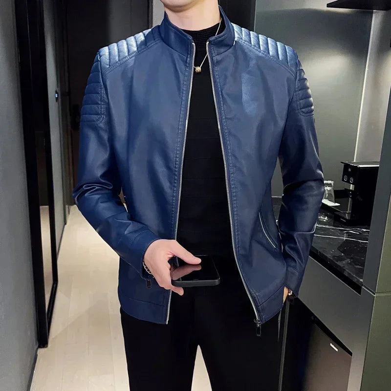 Chaqueta Cuello Alto Hombre - Estilo Casual PU - Primavera Otoño