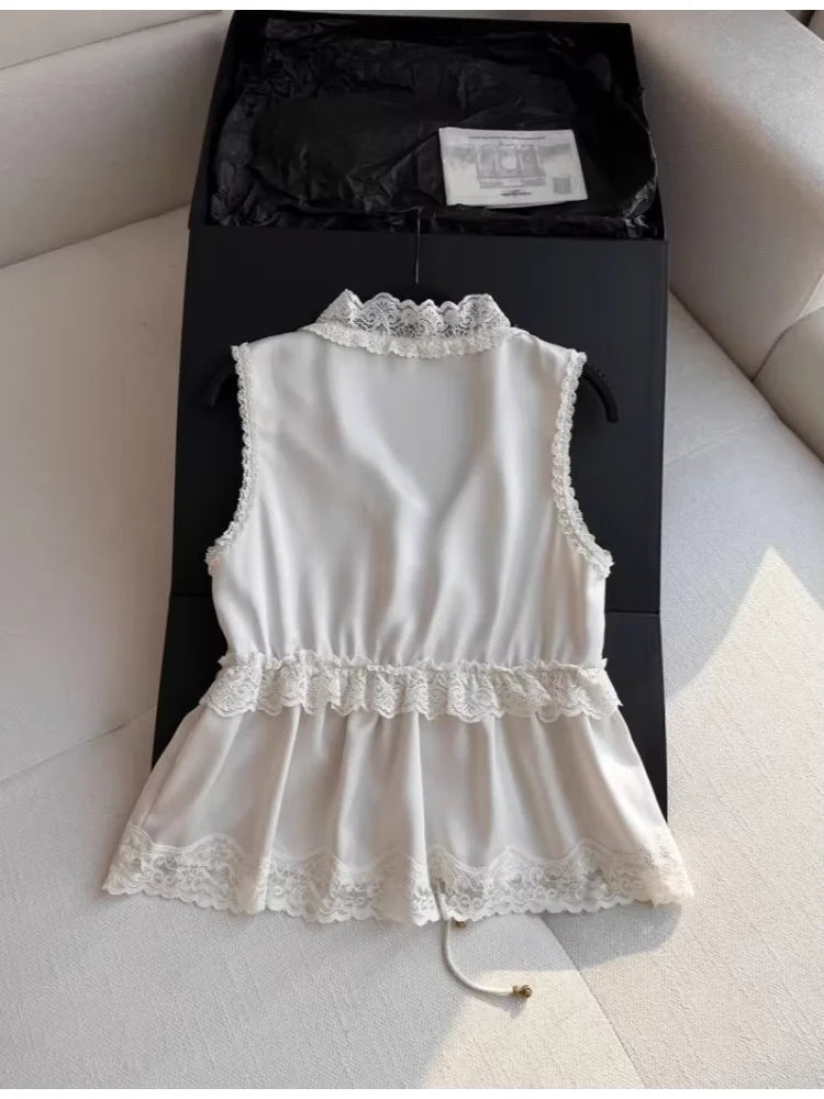 Camisola Satén Francés Volantes Sexy Cuello V Chic Coreano - Corporación Turística