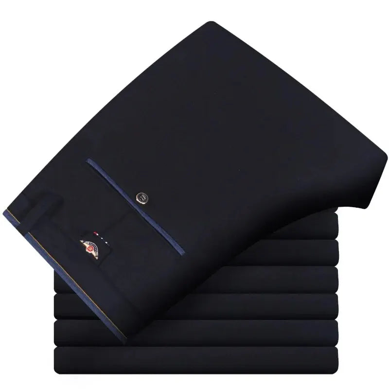 Pantalones Rectos Elásticos Hombre: Casual, Negocios y Formales (Negro/Azul)