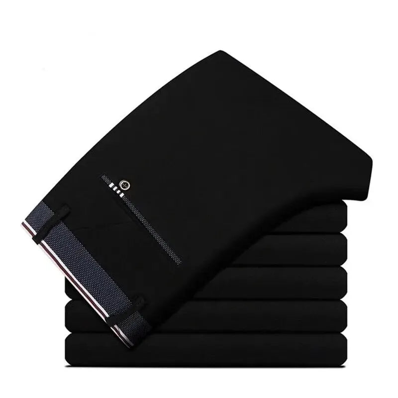 Pantalones Rectos Elásticos Hombre: Casual, Negocios y Formales (Negro/Azul)