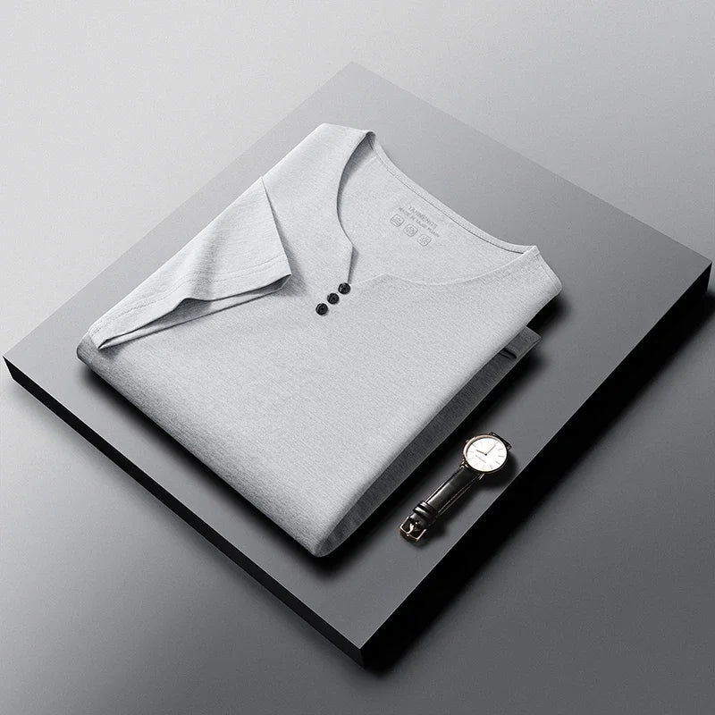Camiseta Henley Hombre Verano Casual Manga Corta Transpirable Algodón - Corporación Turística