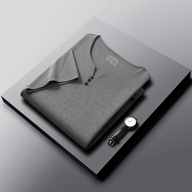 Camiseta Henley Hombre Verano Casual Manga Corta Transpirable Algodón - Corporación Turística