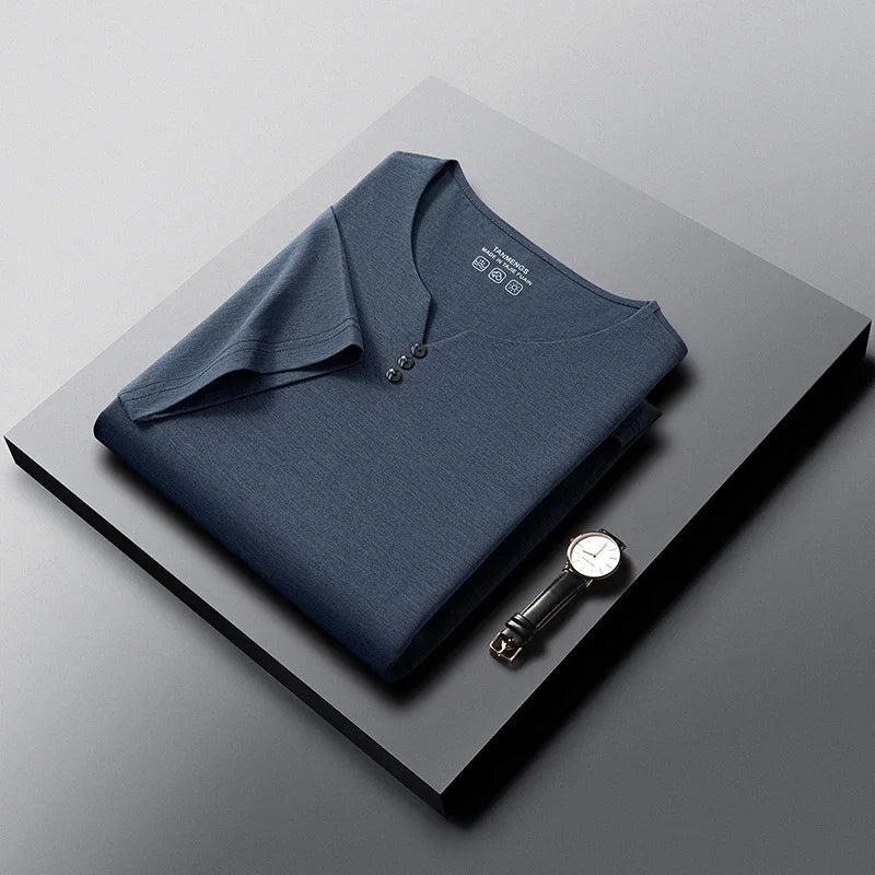 Camiseta Henley Hombre Verano Casual Manga Corta Transpirable Algodón - Corporación Turística