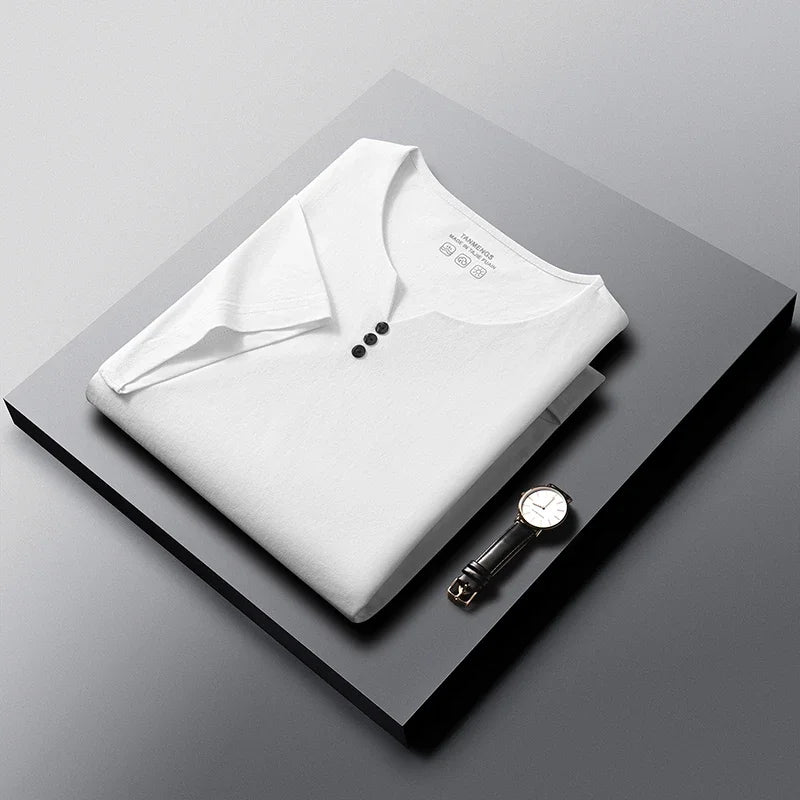 Camiseta Henley Hombre Verano Casual Manga Corta Transpirable Algodón - Corporación Turística