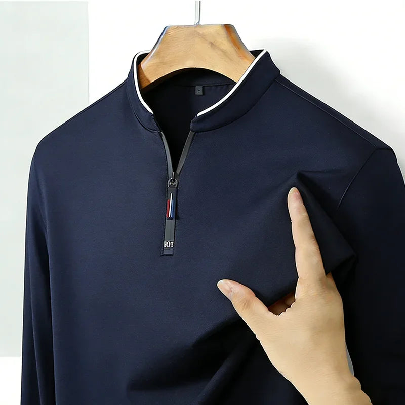 Camiseta Manga Larga Hombre Cremallera Media Antiarrugas Casual Negocios