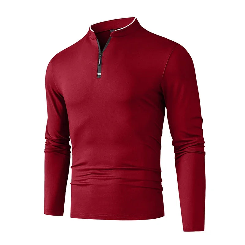 Camiseta Manga Larga Hombre Cremallera Media Antiarrugas Casual Negocios