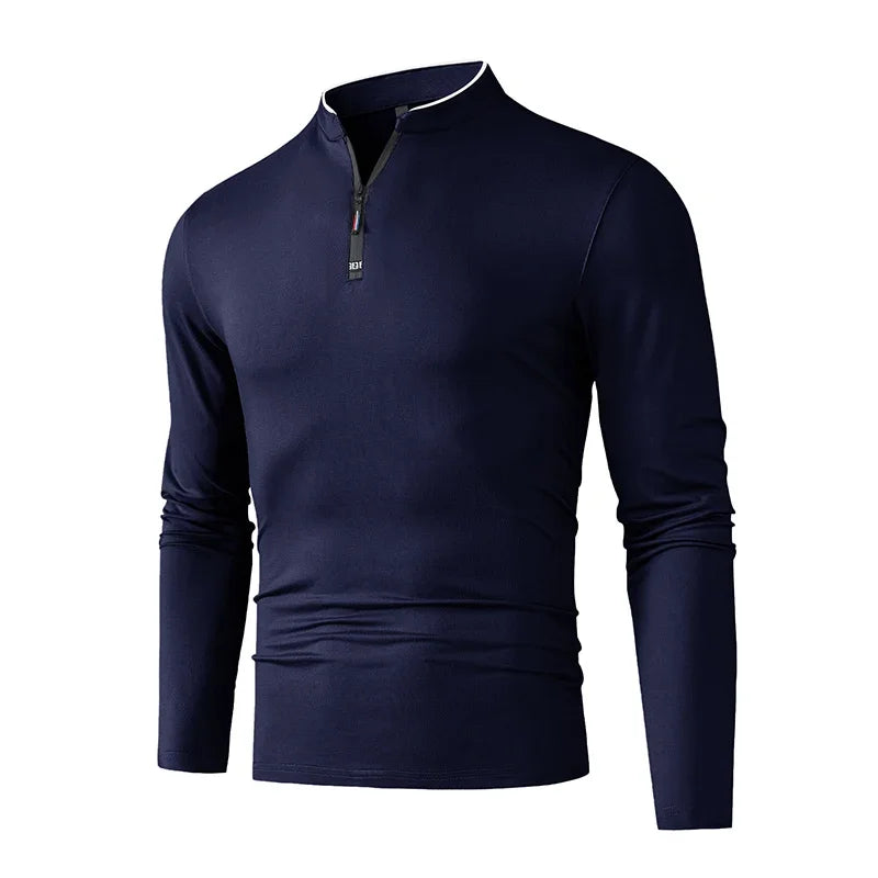Camiseta Manga Larga Hombre Cremallera Media Antiarrugas Casual Negocios