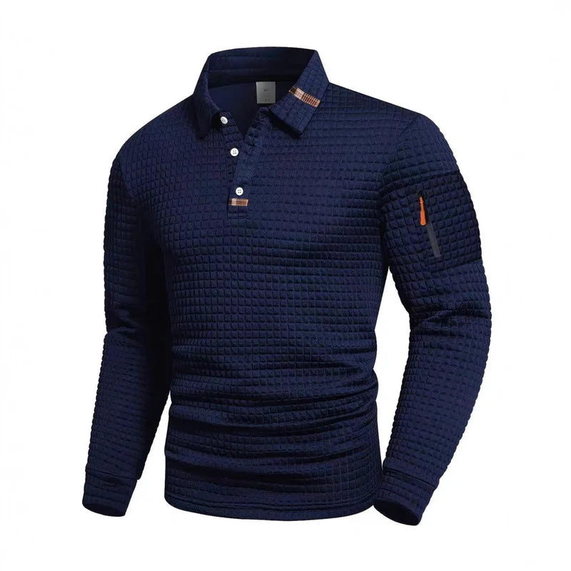 Polo Manga Larga Hombre: Cuello Blanco, Cremallera | Primavera-Otoño