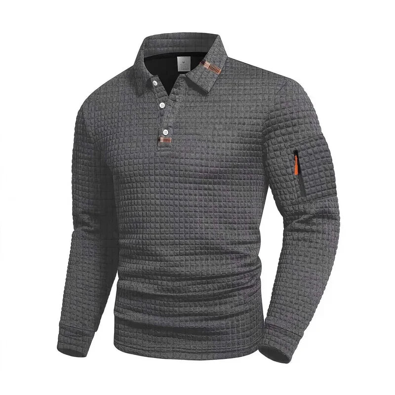 Polo Manga Larga Hombre: Cuello Blanco, Cremallera | Primavera-Otoño