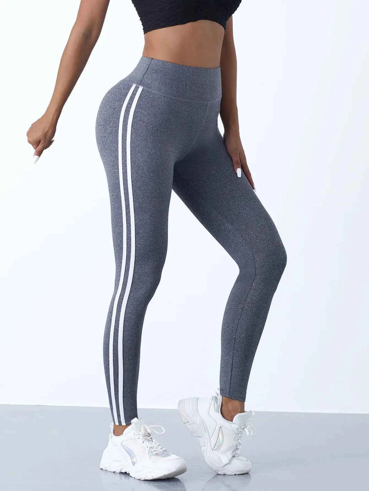 Leggings de Yoga con Rayas Mujer: Control Barriga, Mallas Gimnasio