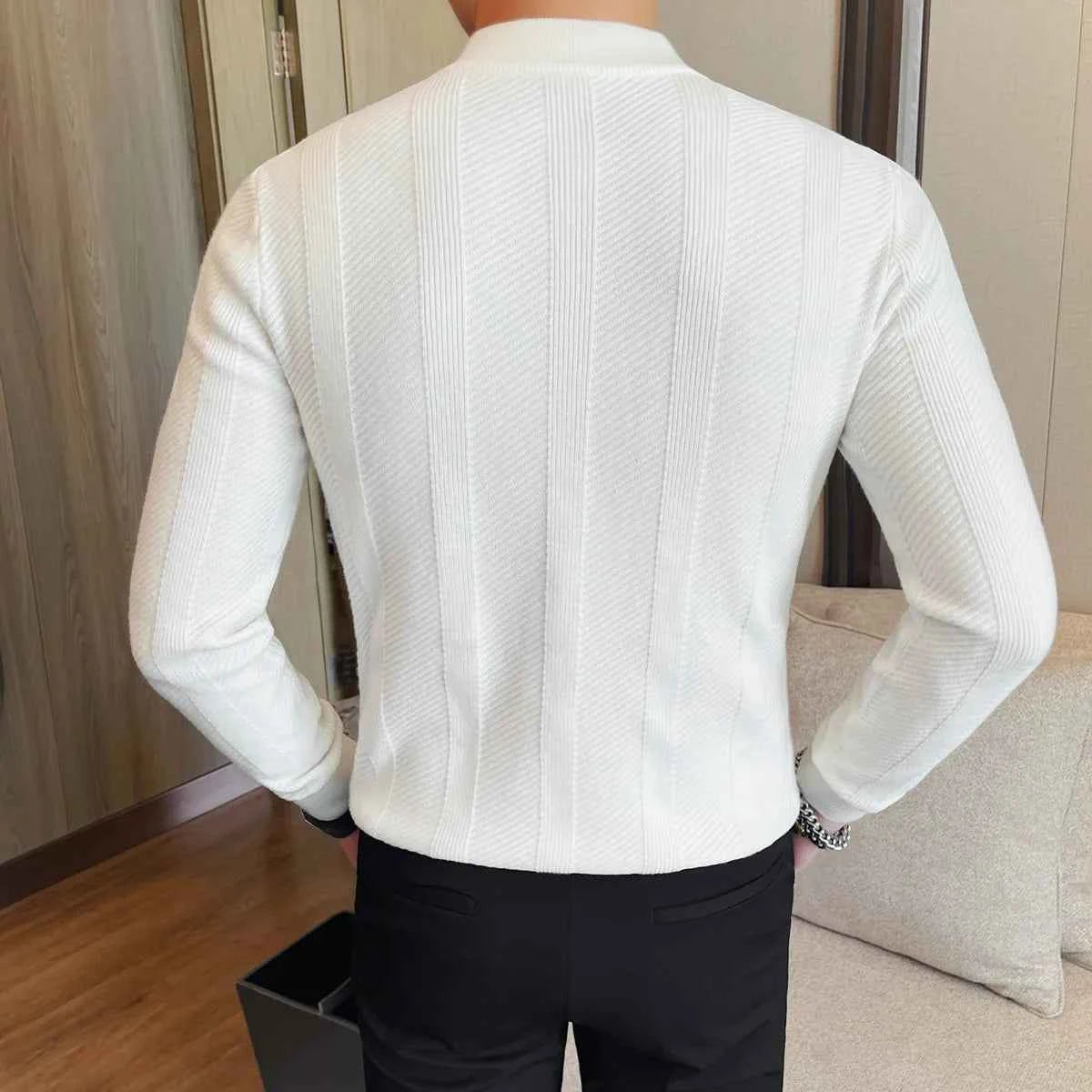 Suéter Cardigan Hombre Cuello Alto Cremallera Cálido Invierno
