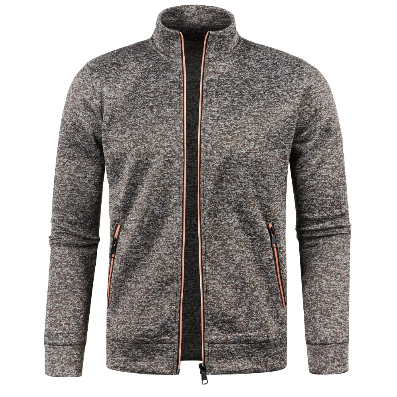 Long men's sweater by Corporación Turística with front zipper, color block design, warm fleece, and slim fit for winter wear.