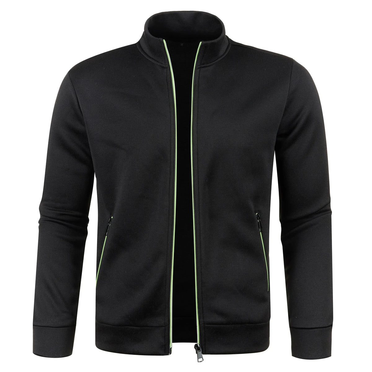 Long brown men's sweater with zipper, color block design, warm fleece fabric, slim fit, perfect for winter casual wear.
