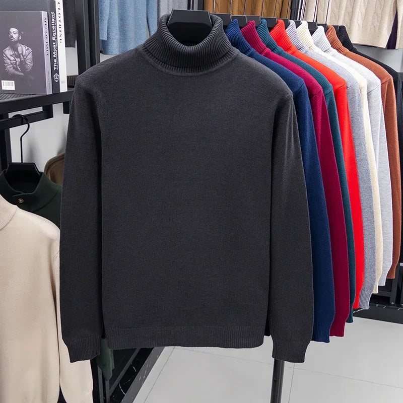 Blue men's high-neck sweater by Corporación Turística, premium quality, cozy wool-knit for autumn and winter.