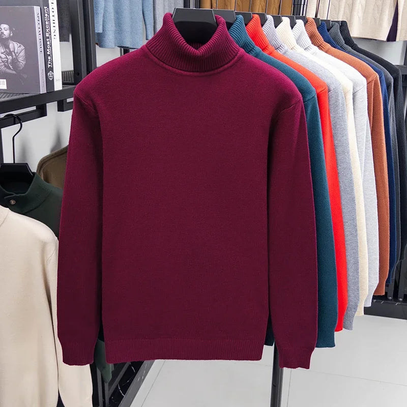 Blue men's high-neck wool sweater from Corporación Turística, perfect for fall and winter, with premium anti-pilling quality.