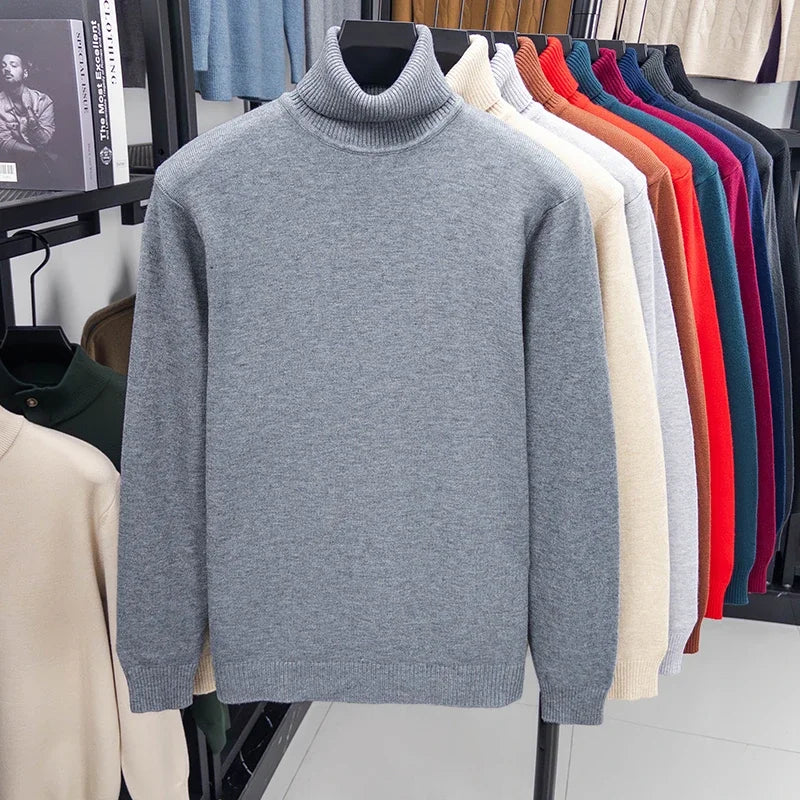 Blue men's high-neck wool sweater by Corporación Turística, perfect for fall and winter, with premium anti-pilling quality.