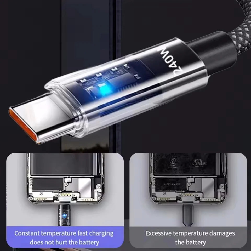 Cable USB C 240W Nylon Carga Rápida LED DAINU – Carga Ultra Veloz - Corporación Turística