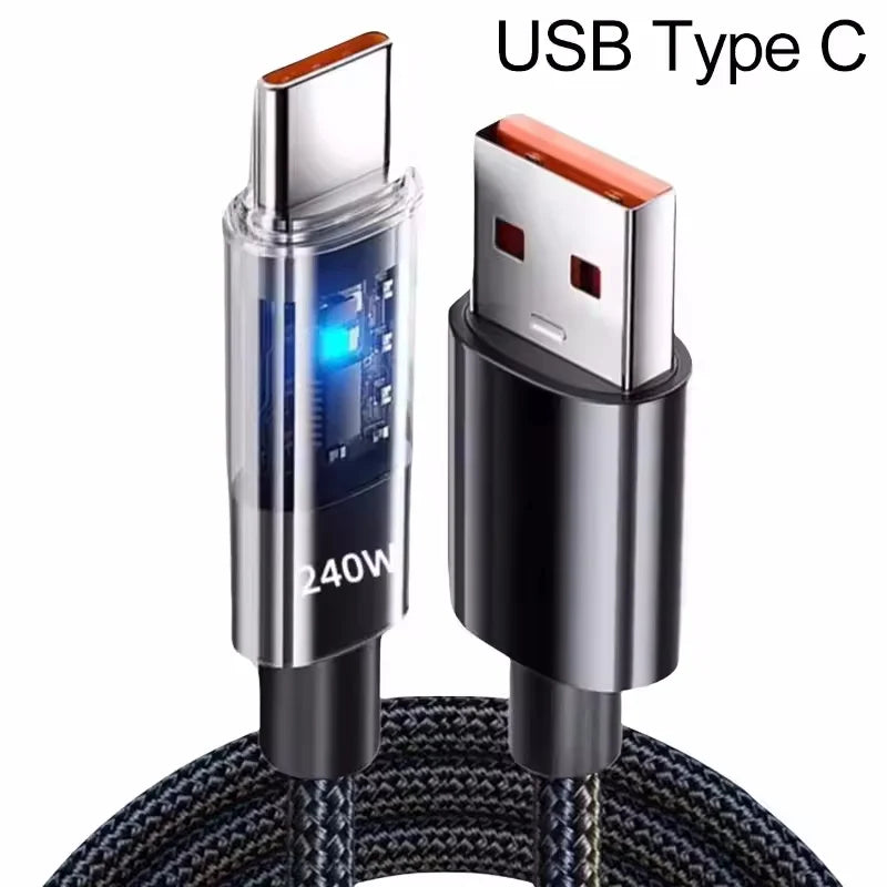 Cable USB C 240W Nylon Carga Rápida LED DAINU – Carga Ultra Veloz - Corporación Turística