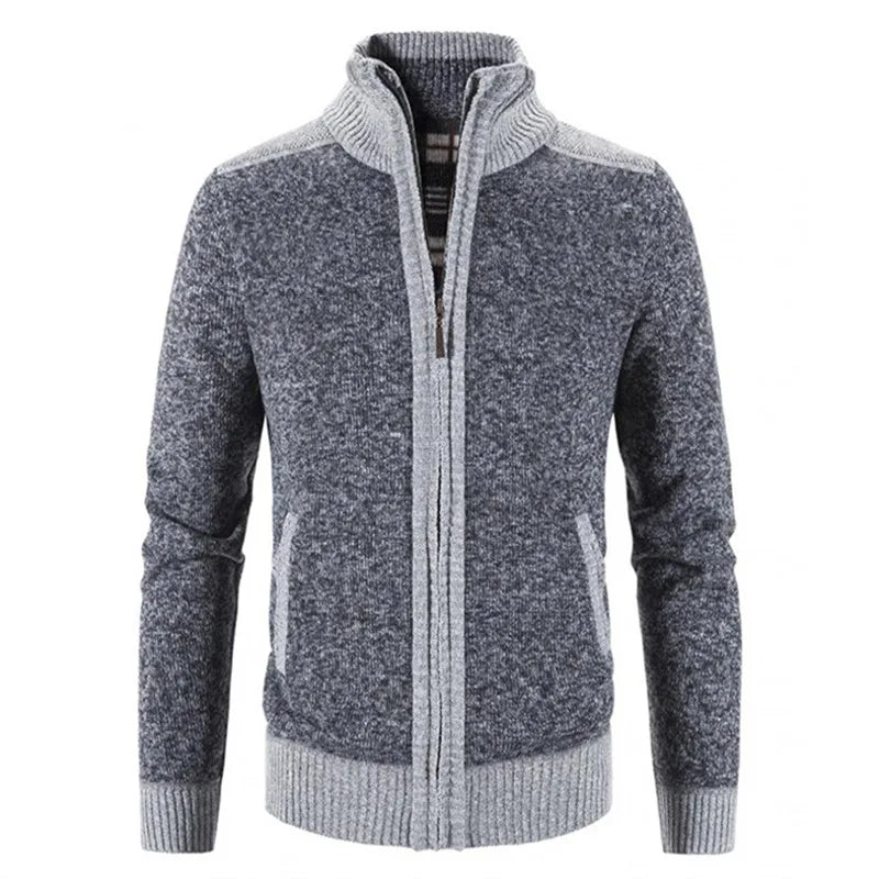 Cárdigan Patchwork Hombre Cuello Alto Grueso Cálido Favocent