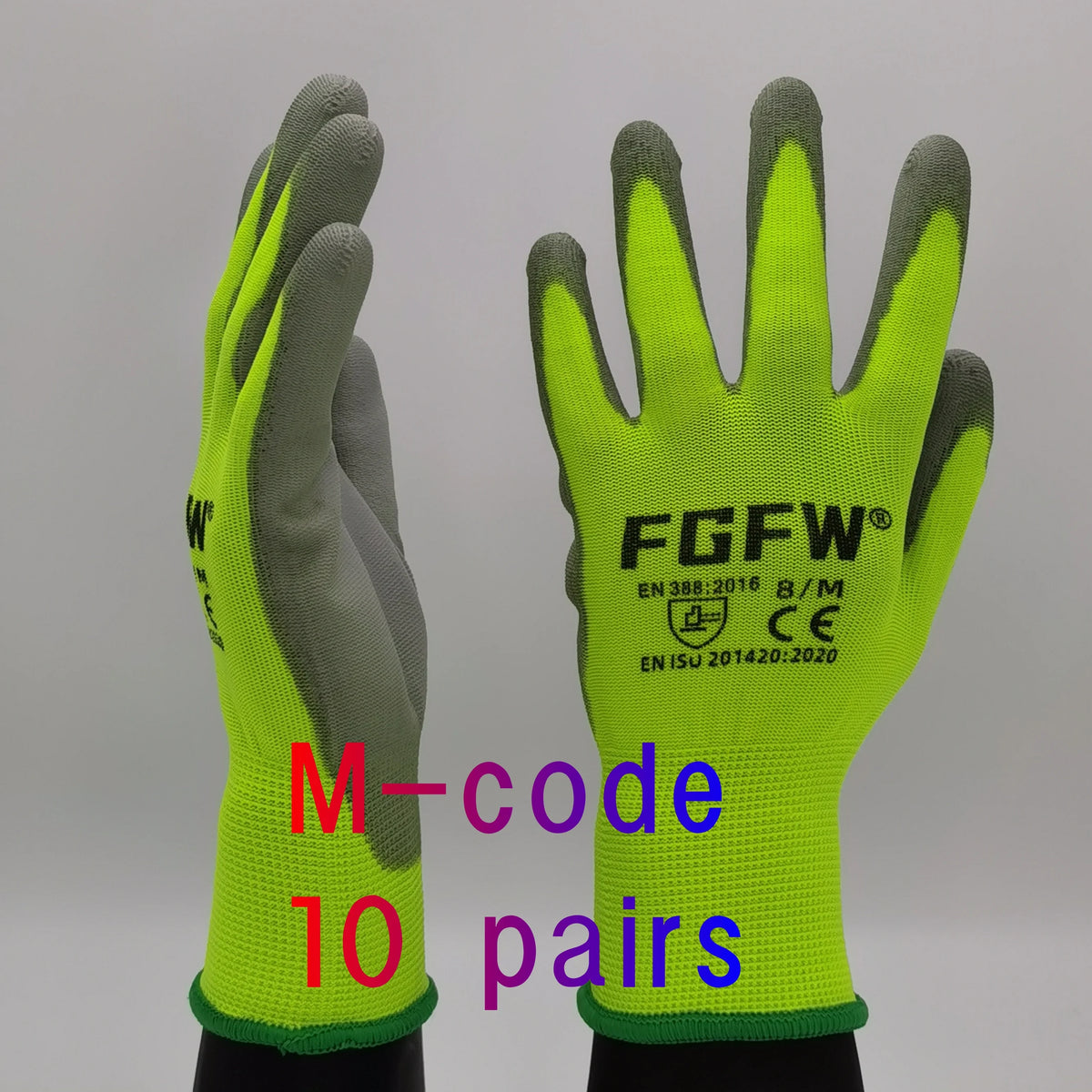 10 Pares Guantes Trabajo PU Certif. EN 388/ISO20471 Seguridad Tallas S-XL - Corporación Turística