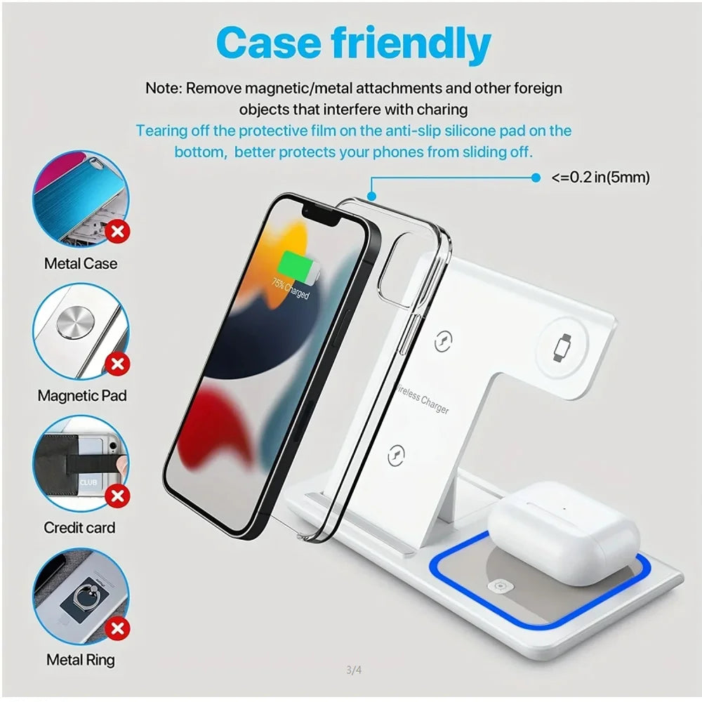 Cargador Inalámbrico 3 en 1 15W GEKEMAL para iPhone, iWatch, AirPods