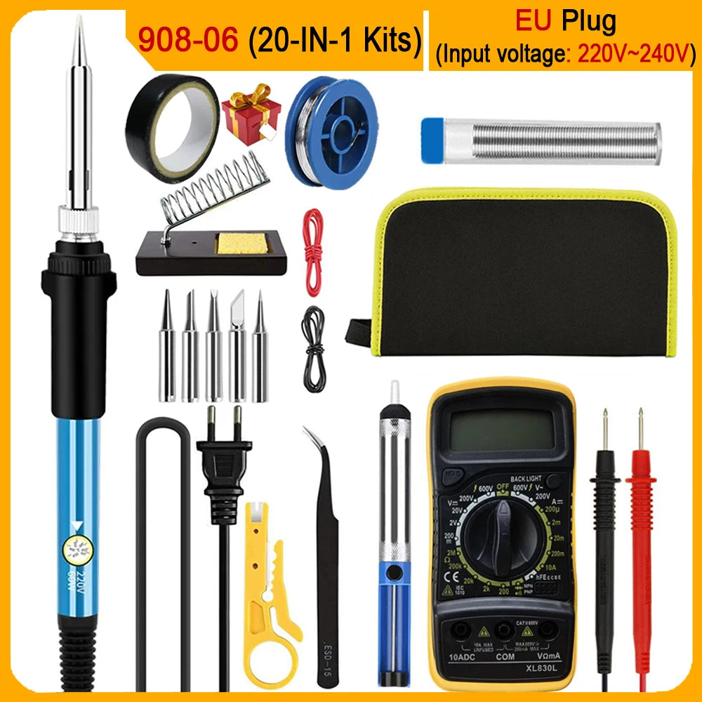 Kit Soldadura Eléctrica 60W HYOXL Temp. Ajustable 10/16/20-en-1 - Corporación Turística