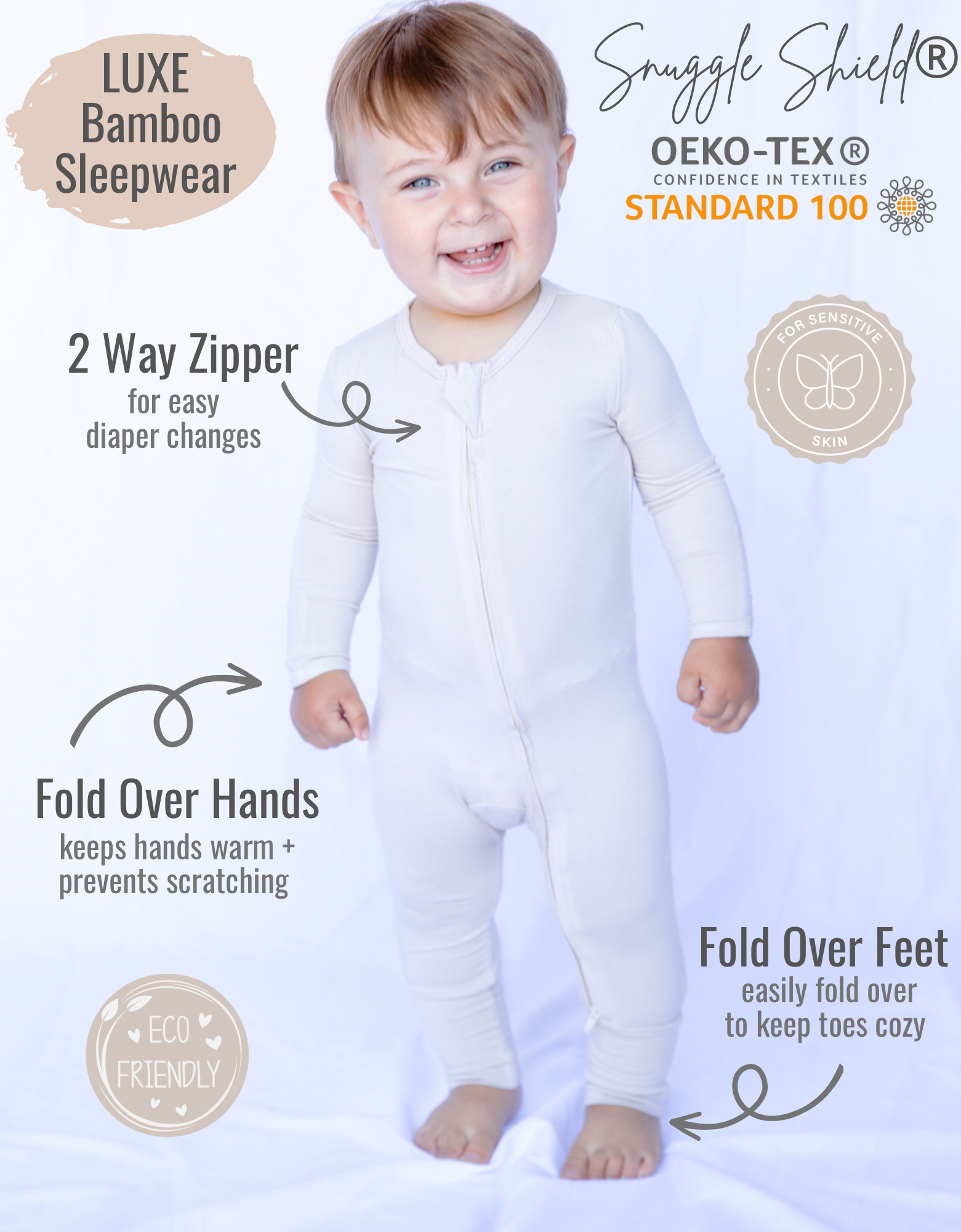 LUXE Romper Bambú sin Pies - DC-Snuggle Shield Suavidad y Confort