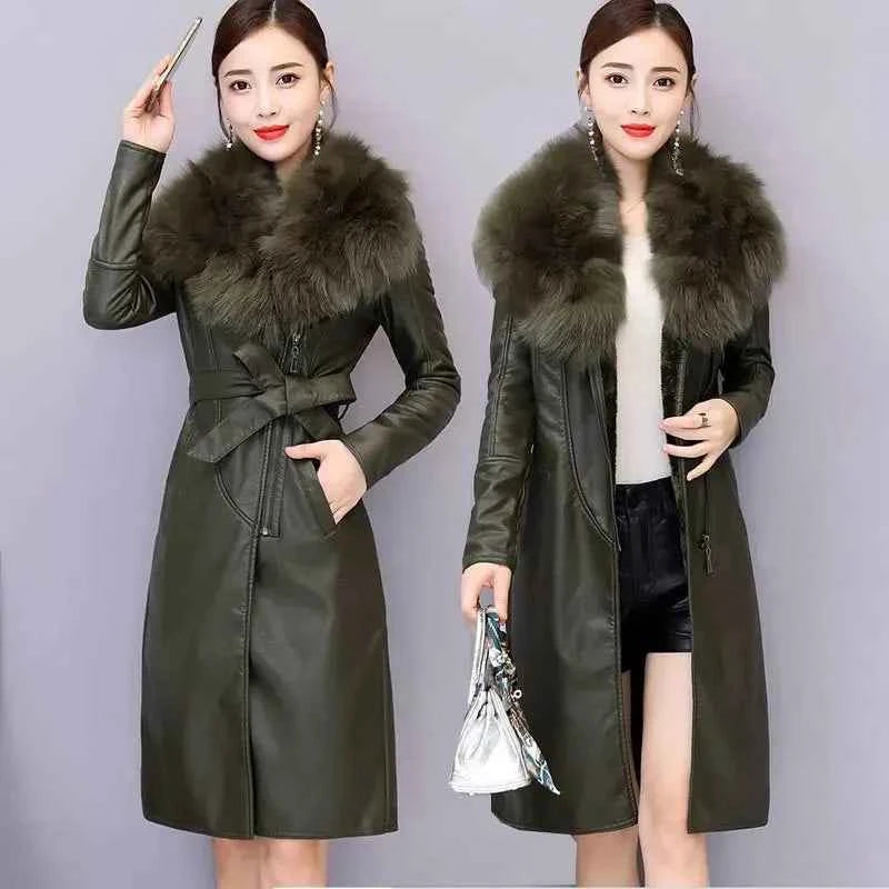 Chaqueta Cuello Piel Sintética Mujer Invierno - Abrigo Largo Coreano