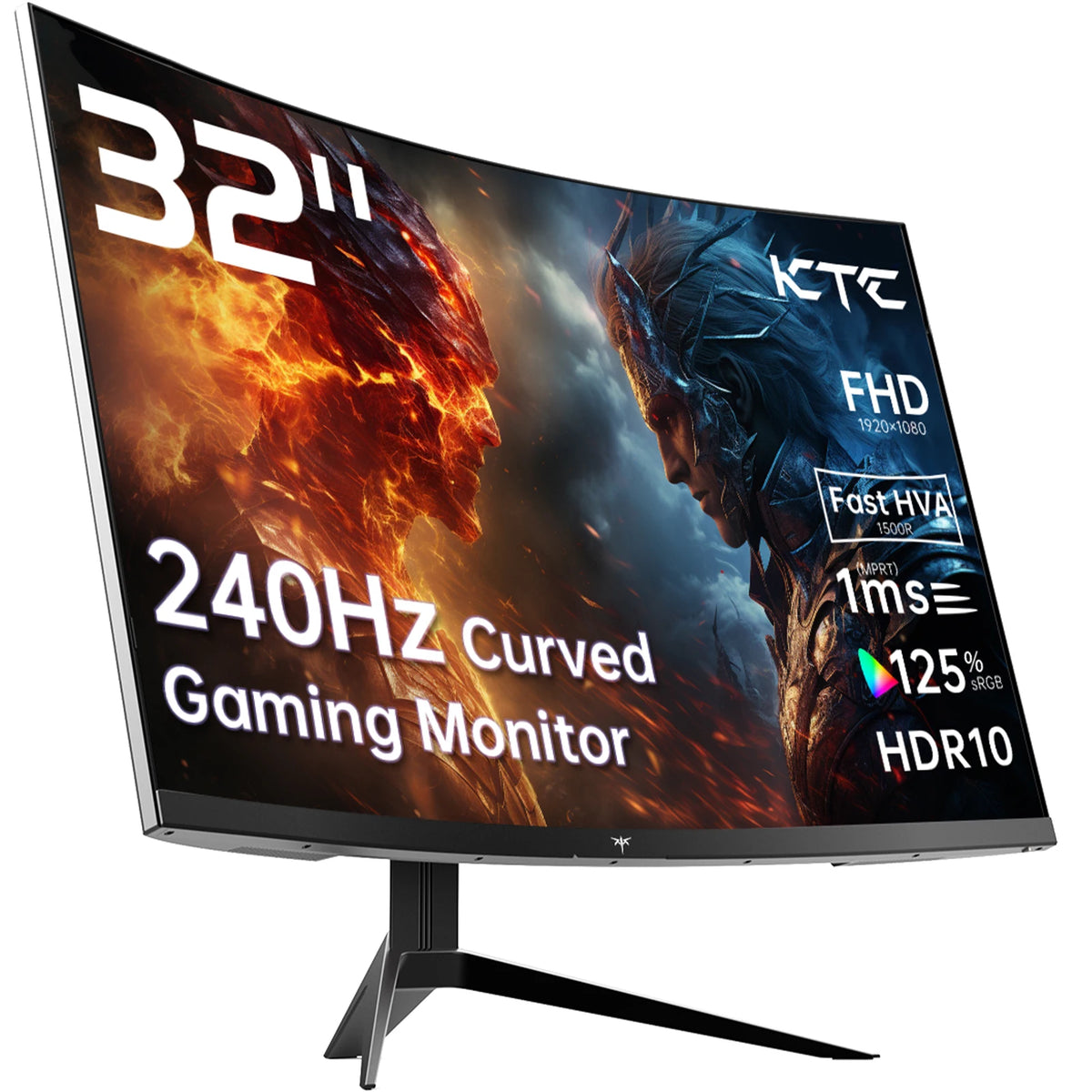 KTC 32-inch curved gaming monitor with 240Hz refresh rate, 1080p resolution, 1ms response time, HDR10 for immersive gaming.