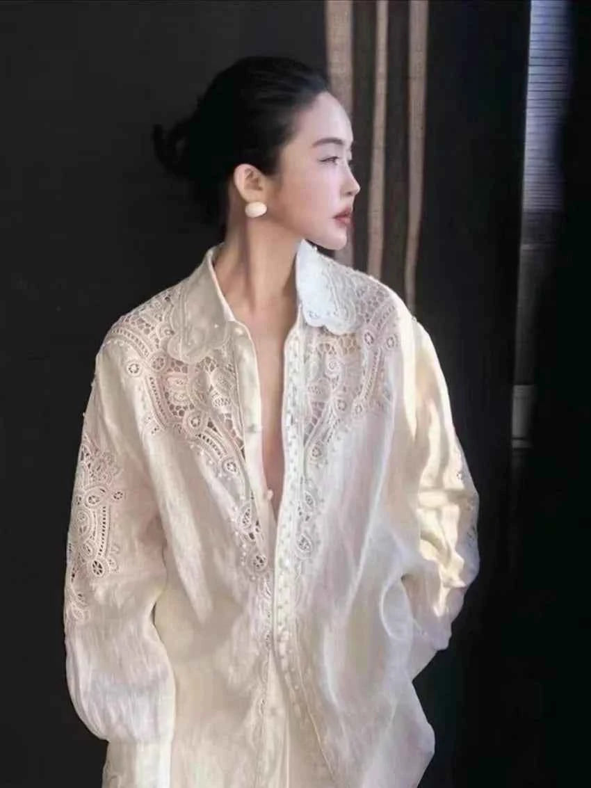 Blusa Bordada Limiguyue Floral Blanca - Elegancia Francesa Primavera/Verano
