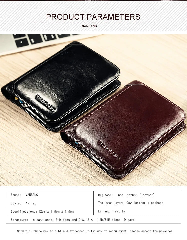 Cartera ManBang Cuero Genuino Hombre | Tarjetero Clásico Corto - Corporación Turística