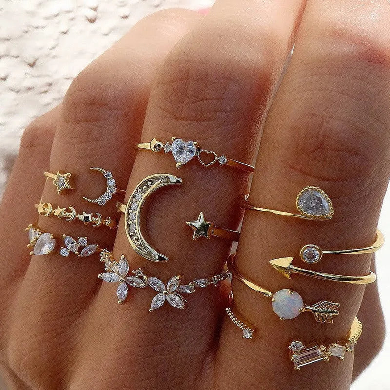 Conjunto Anillos Bohemios Circon Dorados Mujer | Modyle | Regalos Boda - Corporación Turística