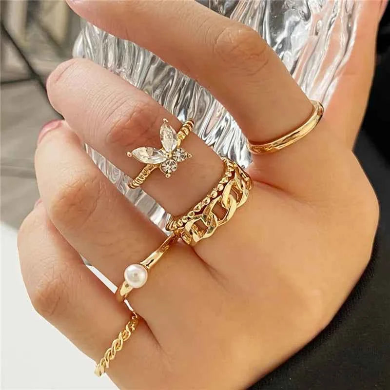 Conjunto Anillos Bohemios Circon: Modyle Oro 18K - Regalo Boda Mujer