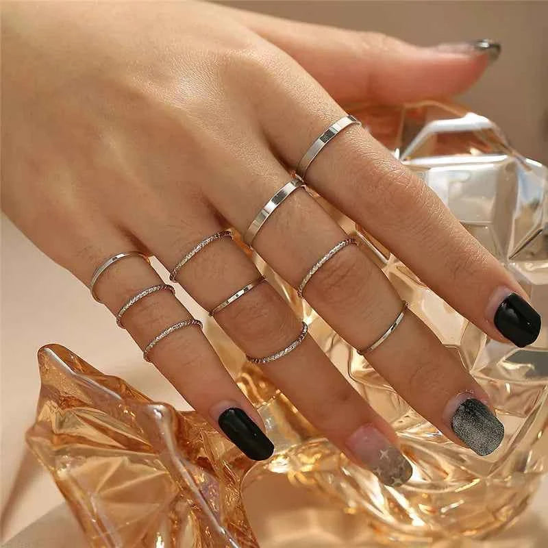 Conjunto Anillos Bohemios Circon: Modyle Oro 18K - Regalo Boda Mujer