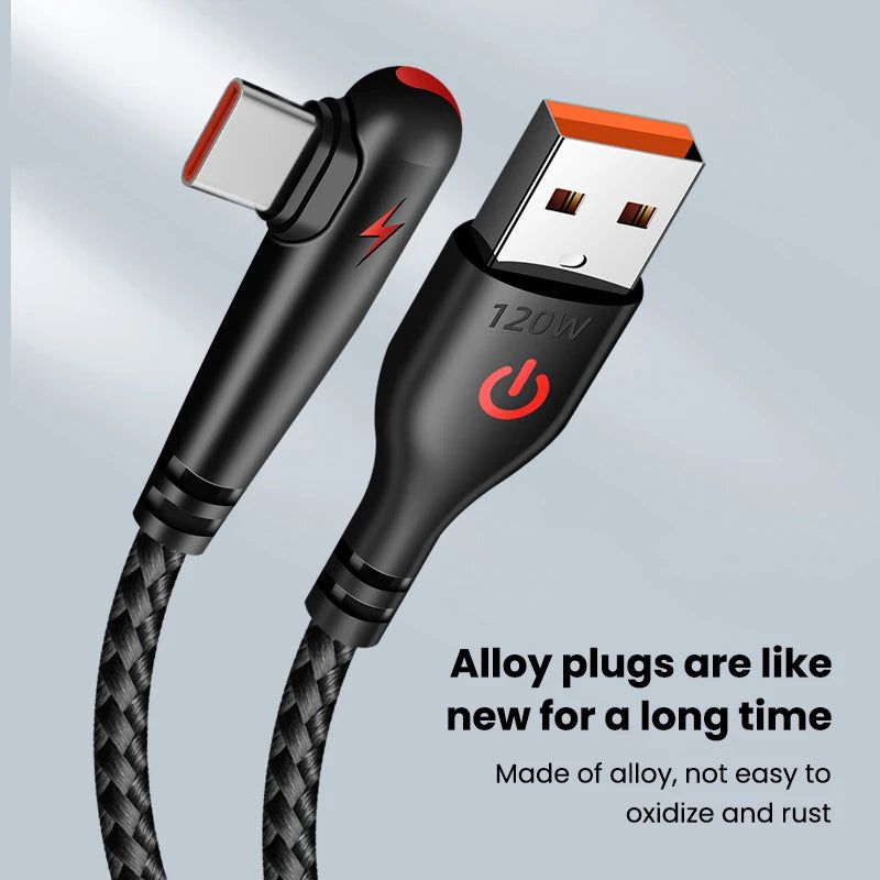 Cable USB-C 120W 90° Codo Carga Rápida Huawei Xiaomi Samsung - Corporación Turística
