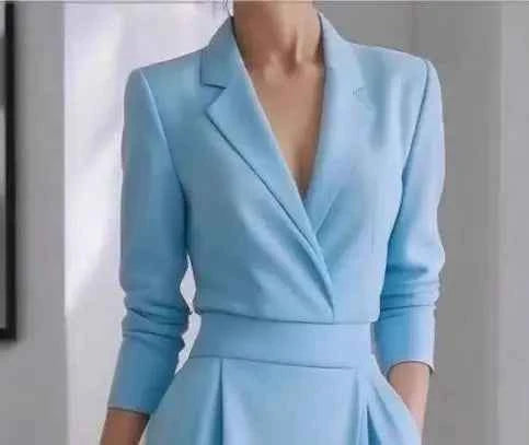 Vestido Elegante Oficina Mujer Cuello V Manga Larga - Moda Casual