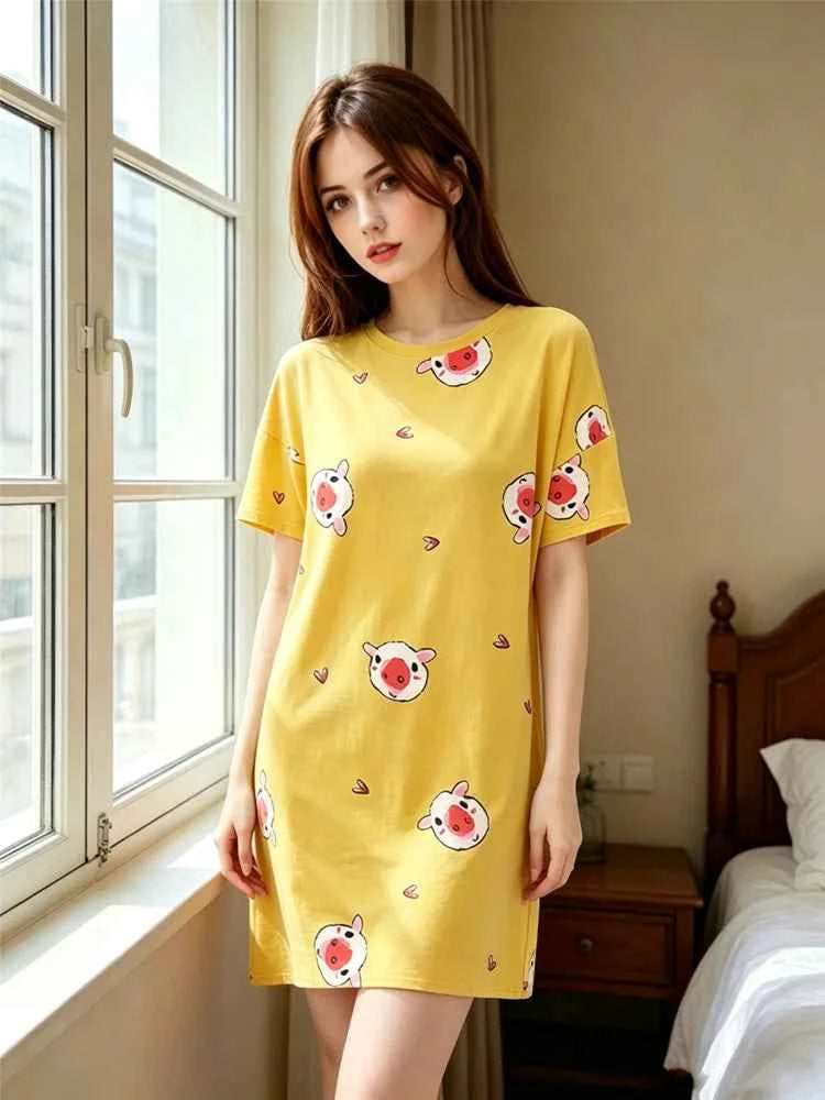Camisón Dibujos Animados Mujer Suave Algodón Verano/Invierno