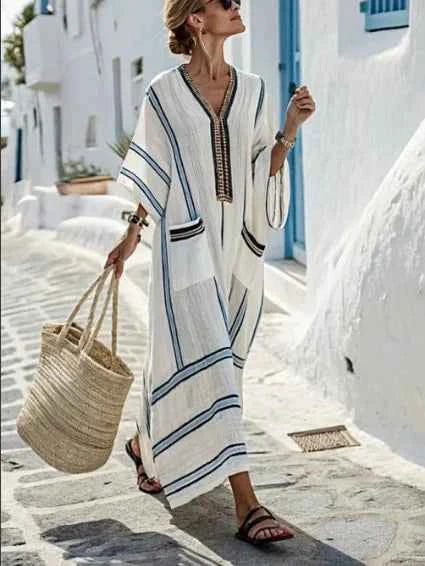 Vestido Bohemio Rayas Talla Grande RHJPEADL - Verano Casual Holgado
