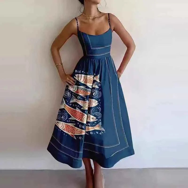 Vestido Midi Rosa Vacaciones Mujer 2026 Elegante Tirantes Finos Línea A