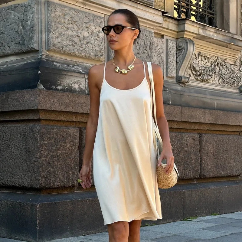 Vestido Satén Verano Ticketsx Mujer Sexy Mini Cuello V Elegante Holgado - Corporación Turística