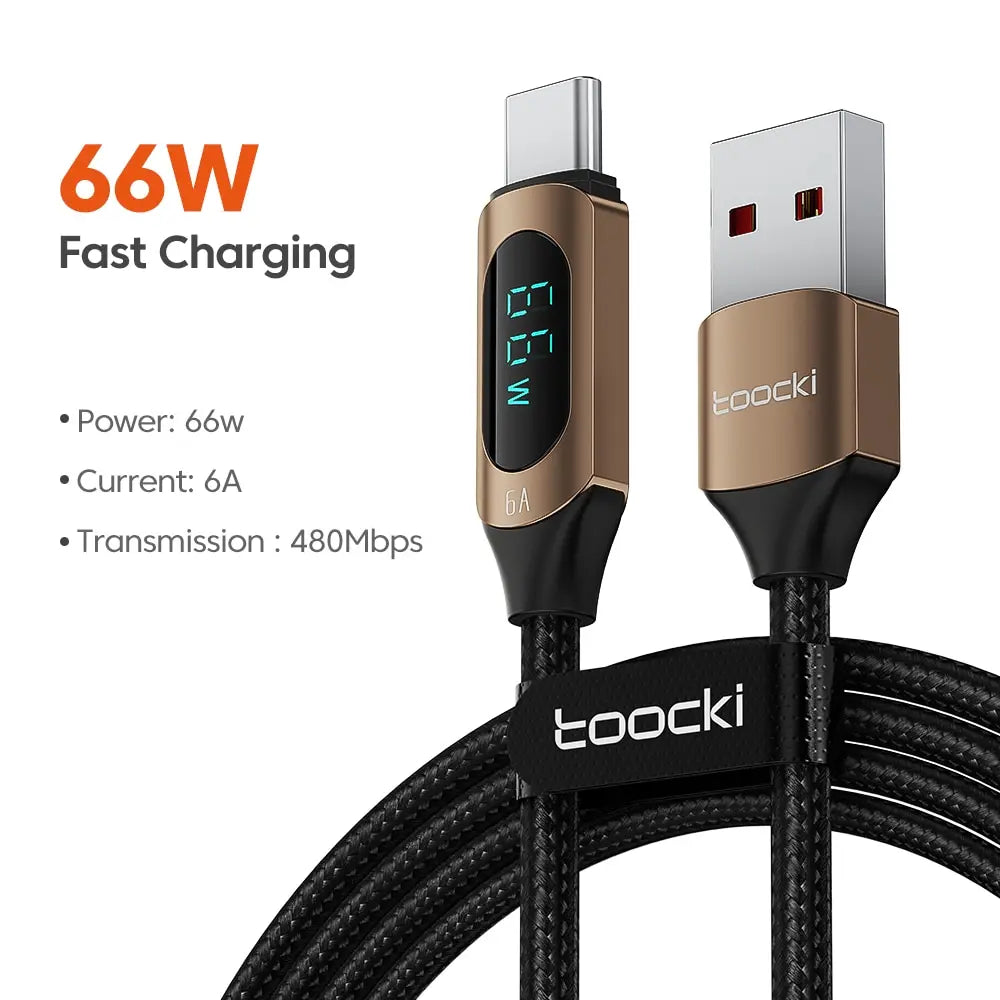 Cable USB-C Toocki 100W PD Carga Rápida Pantalla Digital