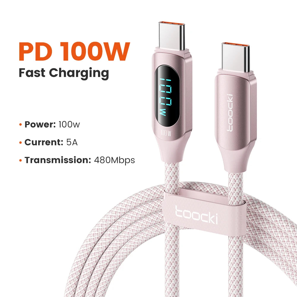 Cable USB-C Toocki 100W PD Carga Rápida Pantalla Digital