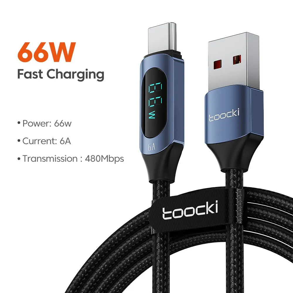 Cable USB-C Toocki 100W PD Carga Rápida Pantalla Digital