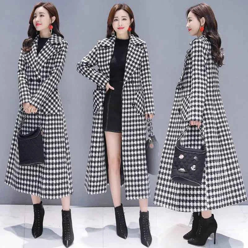 Abrigo Lana Cuadros VWBQNZ Elegante Invierno Mujer Largo Casual