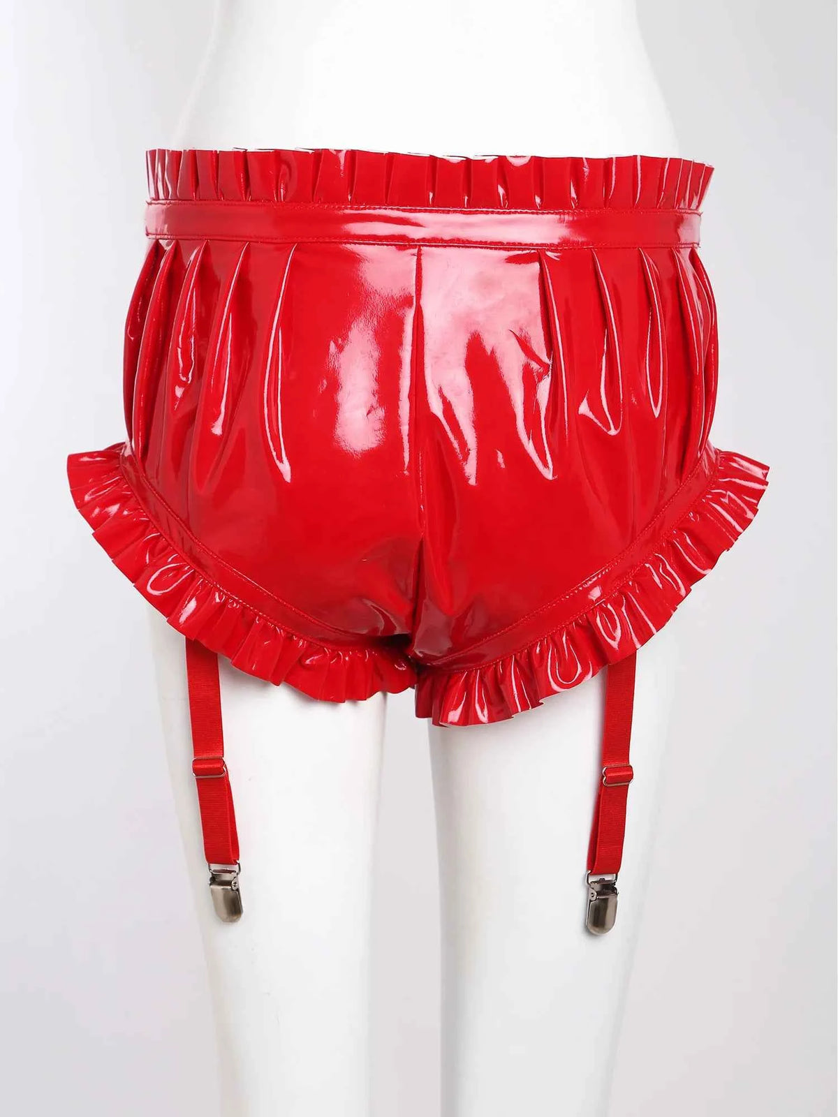 Shorts Cuero Wet Look Mujer YiZYiF Volantes Sexy Cintura Alta