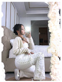 White Pantalones de encaje delgado by malltor sold by malltor