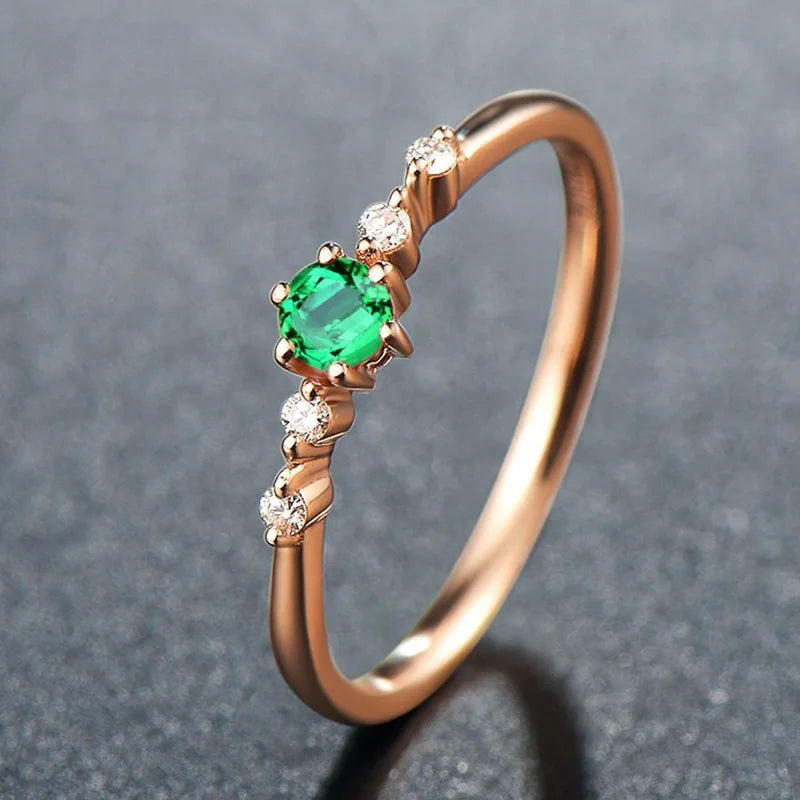 Anillos de oro rosa y esmeralda Natural para mujer, banda...